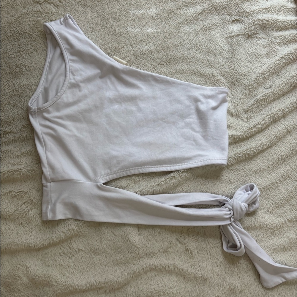 White One Shoulder Tank Top with Tie